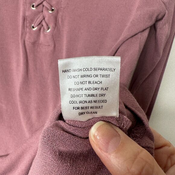 Sweet Tea Purple Plum Criss Cross Riveted Lace-Up Front Long Sleeve Top Size XS - Picture 5 of 8